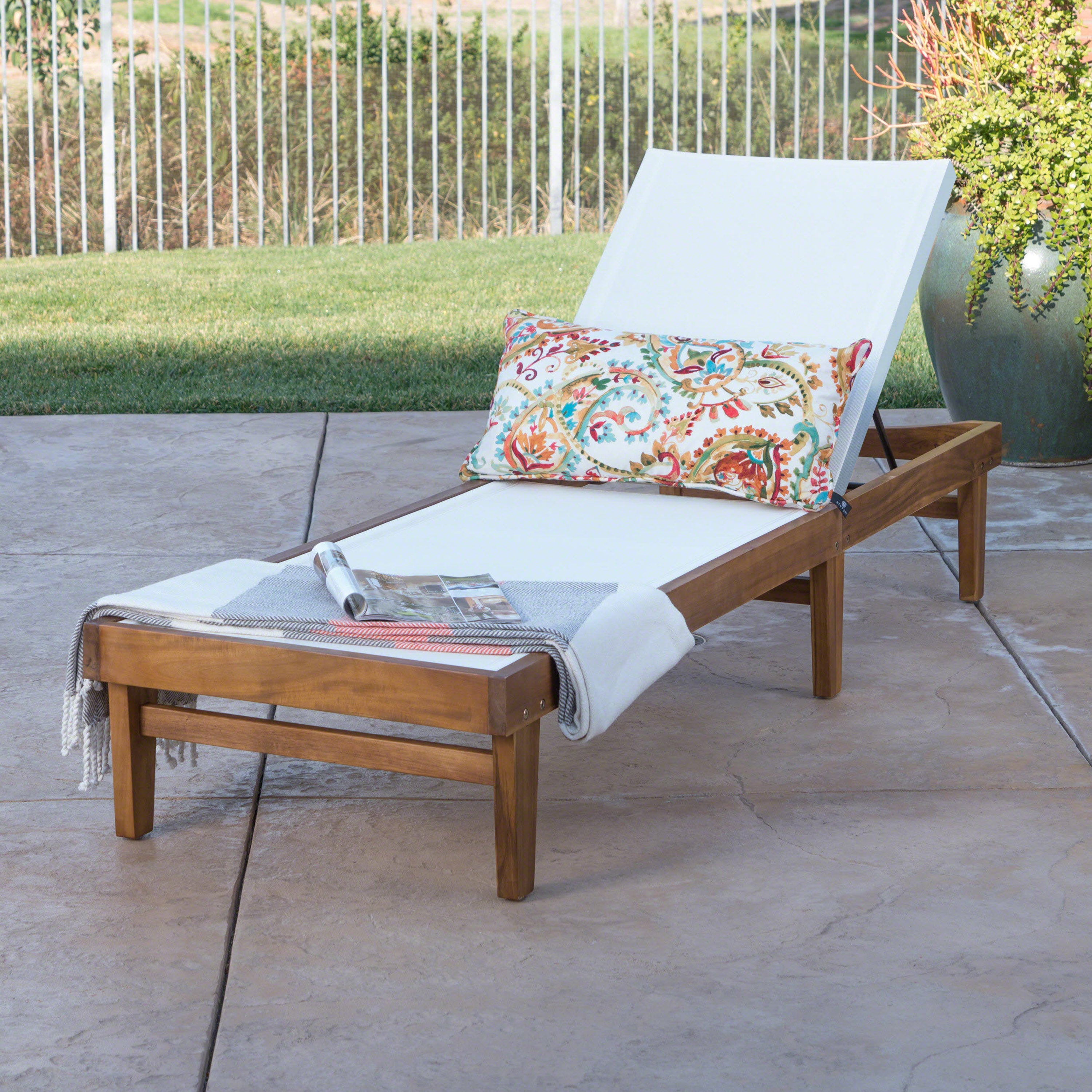 Modern white mesh chaise lounge with adjustable backrest

