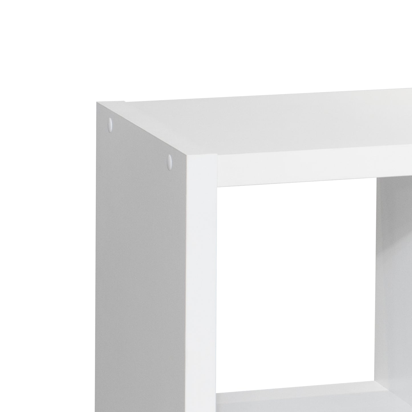 White 8-cube organizer shelf used in a modern home office