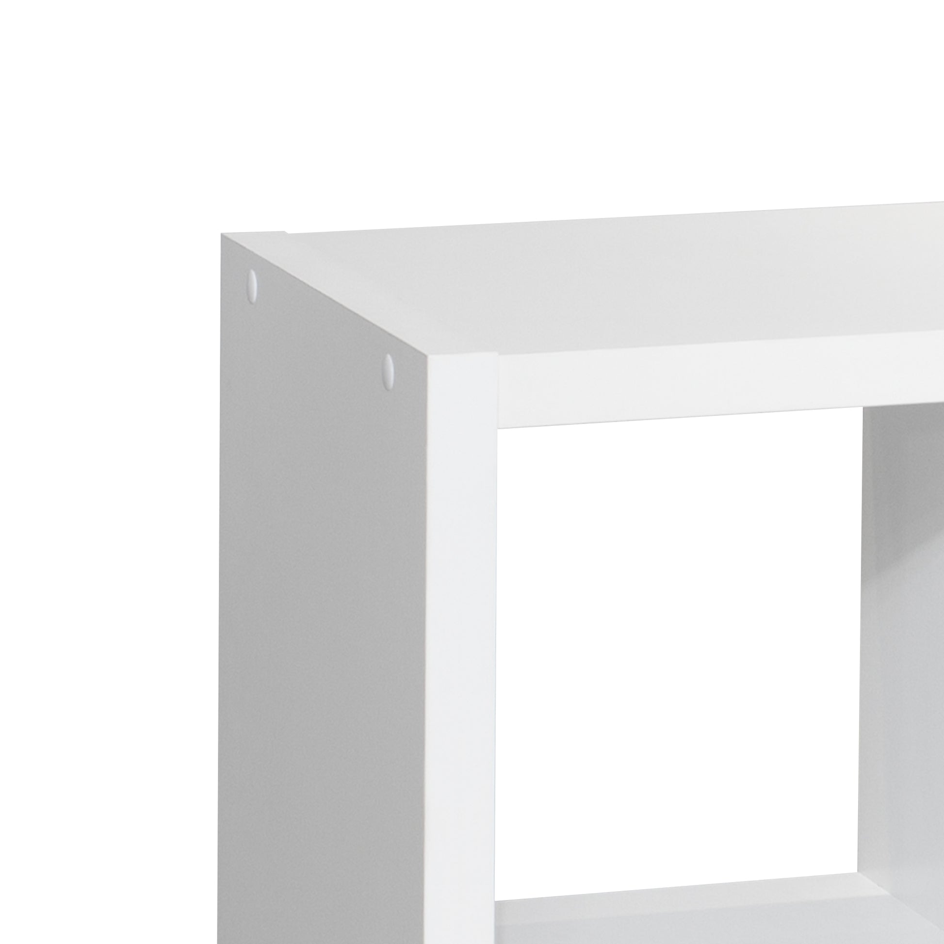 White 8-cube organizer shelf used in a modern home office