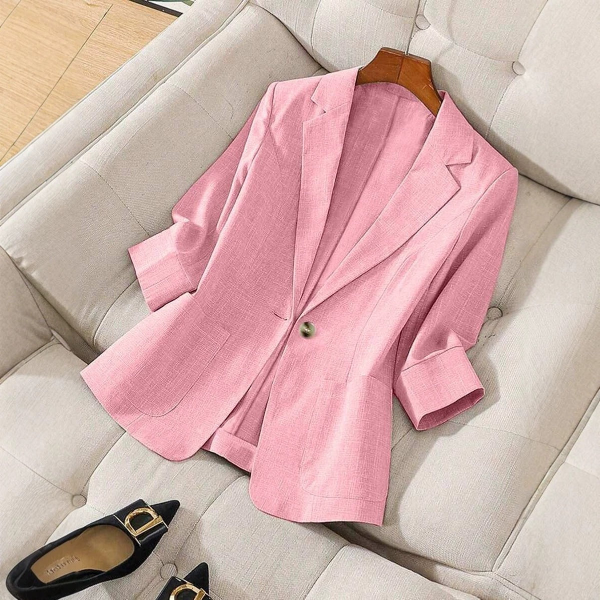 Solid color pocket small suit jacket women's button up top Hot Deal Warehouse