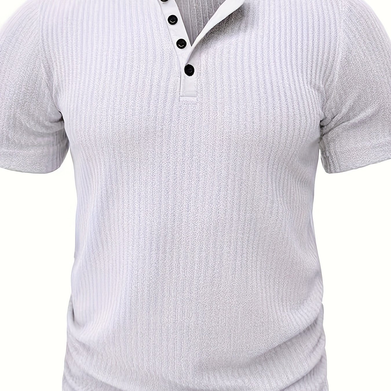 172502839-1Men’s solid stripe pattern knit short sleeve Henley T-shirt—chic and stylish sports top for summer.








