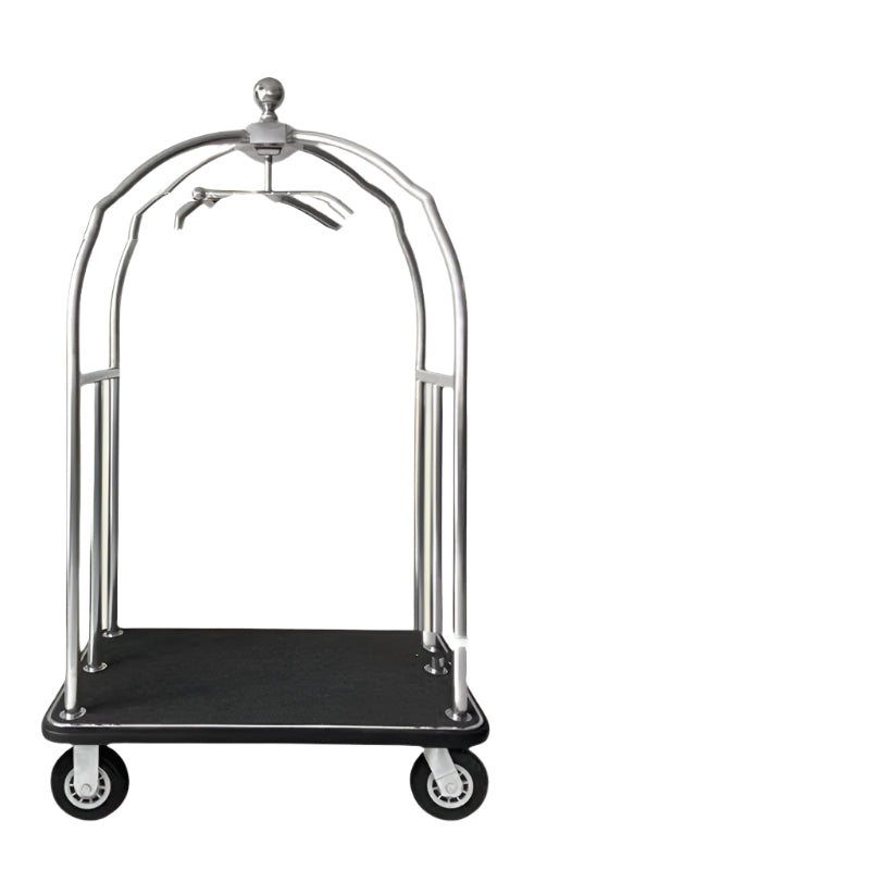 Titanium stainless steel concierge lobby cart with ergonomic handles and silent wheels.

