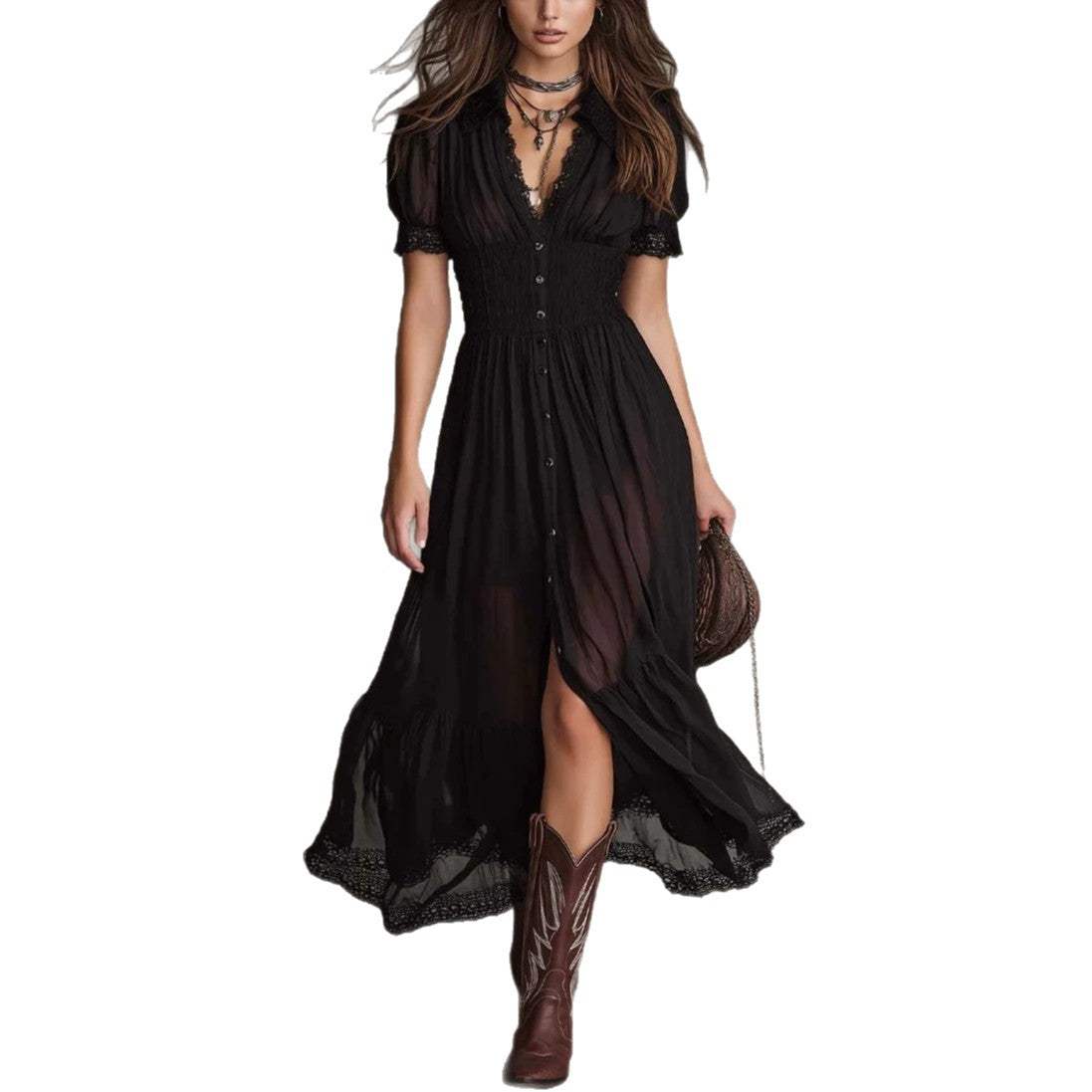 V-Neck Ruffle Blouse & Slit Maxi Skirt Set Hot Deal Warehouse