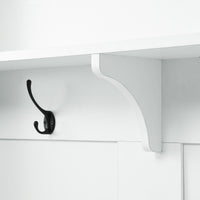 ON-TREND white hall tree with bench, coat hooks, drawers, and cabinet