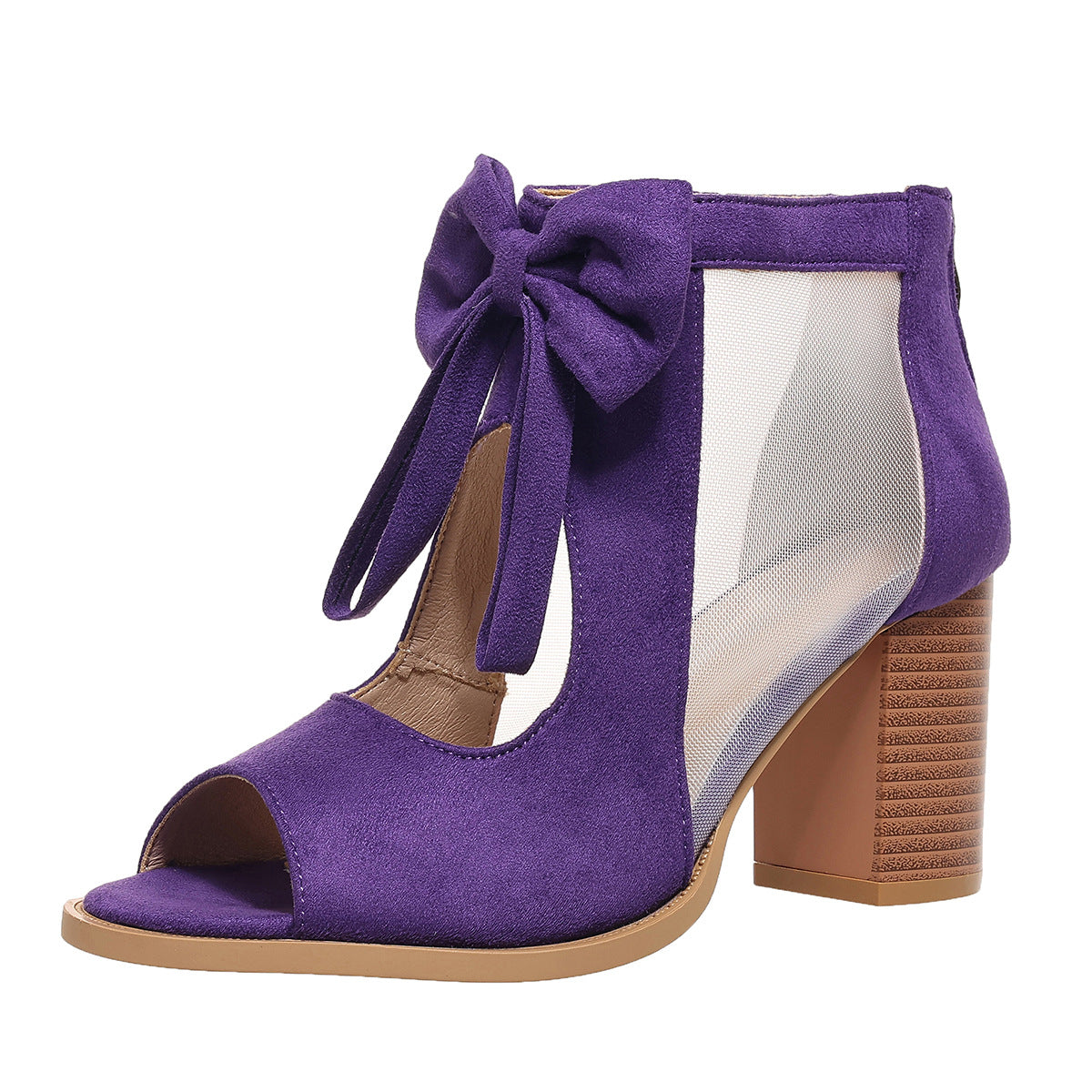 Women's platform chunky high heel sandals with bow decoration and ankle strap.

