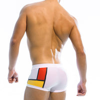 Men’s multi-color mosaic print boxer swim trunks – stylish and quick-dry beachwear

