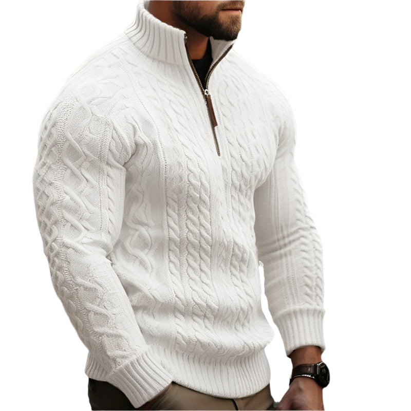 Men's Knitwear Half Zipper Coat, Solid Color Twisted Knit Sweater, Comfortable & Stylish Design