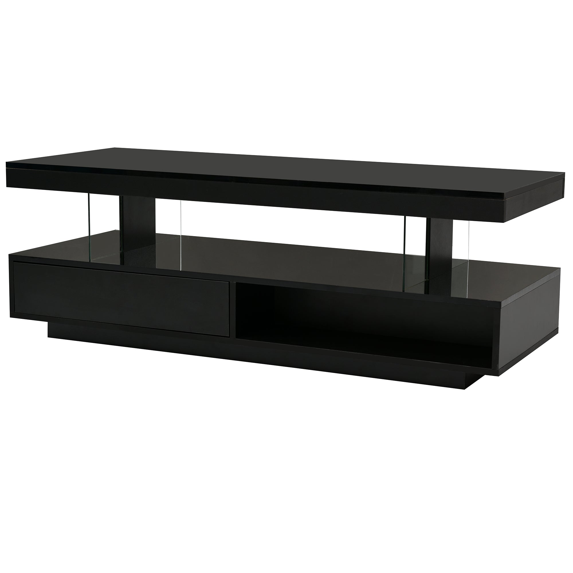U-Can black LED coffee table with drawers and display shelf
