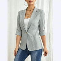Solid color pocket small suit jacket women's button up top Hot Deal Warehouse