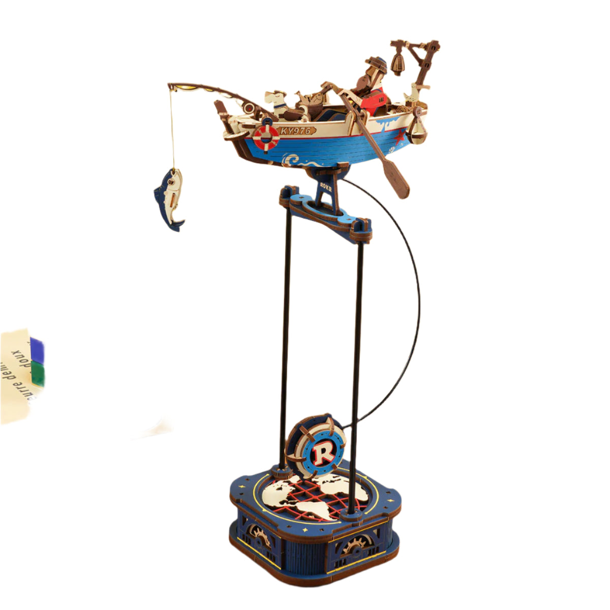 ROKR Sky Captain Ocean Fisher 3D wooden puzzle – gravity-powered swinging mechanical model of a nautical captain with gears and detailed craftsmanship.









