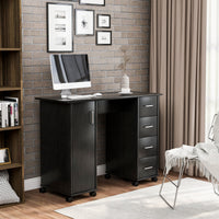 Home office computer desk with a spacious work surface and built-in drawers for storage. Features a modern design with sturdy construction, offering ample space for a computer, office supplies, and personal items, perfect for creating an organized and productive workspace