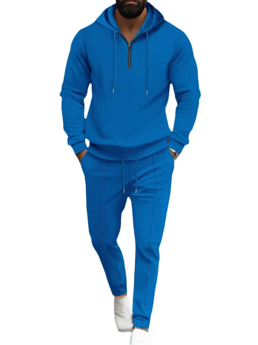 Men’s Full Size Waffle-Knit Hoodie and Jogger Pants Set – Casual Lounge Tracksuit

