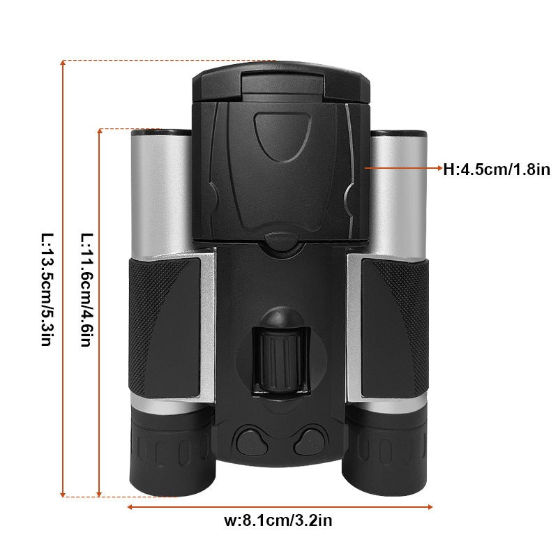 HD video camera binoculars with starlight night vision, allowing for clear daytime and nighttime viewing. Features high-definition video recording, powerful zoom, and enhanced starlight vision for low-light conditions, perfect for outdoor activities like wildlife observation and night-time surveillance