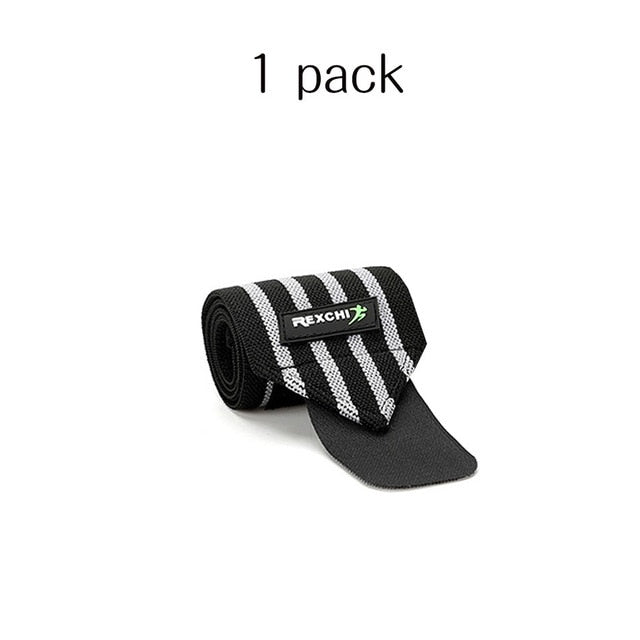 "REXCHI gym fitness wrist wraps, designed for added wrist support during weightlifting and strength training, featuring durable fabric and adjustable straps."