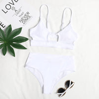 Surf Siren high-waist bikini featuring a retro-inspired design with a flattering high-waisted bottom for added comfort and support. Made from stretchy, durable fabric, perfect for beach days, poolside lounging, and stylish summer fun.