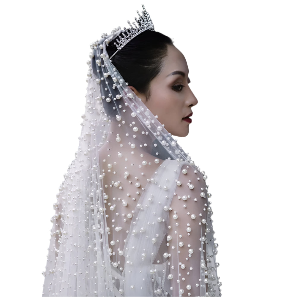“Dream Come True Bridal Pearl Veil – elegant wedding veil adorned with pearls, designed to add a touch of romance and sophistication to your special day – Hot Deal Warehouse bridal”

