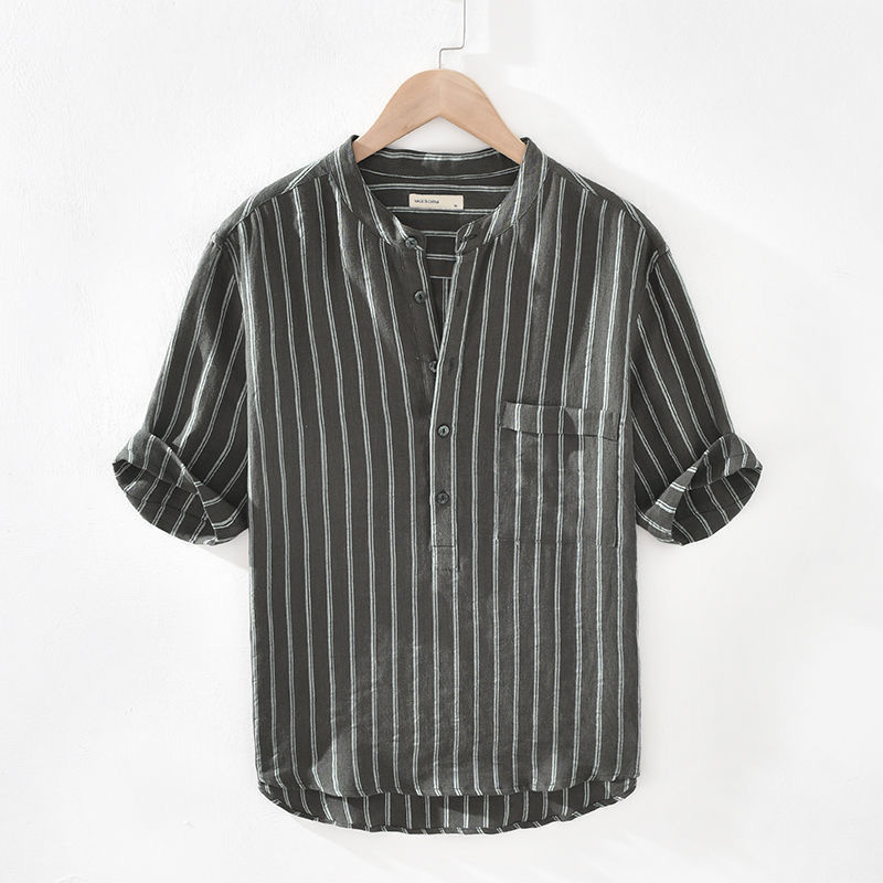 Men's Stand Collar Pullover Shirt, modern design, breathable fabric, stylish and versatile.