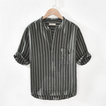 Men's Stand Collar Pullover Shirt, modern design, breathable fabric, stylish and versatile.