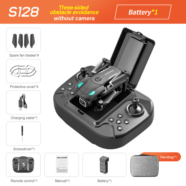 S128 Three-Sided Obstacle Avoidance Drone with 4K dual camera, HD aerial photography, and fixed height for safe, easy flying and stunning footage.

