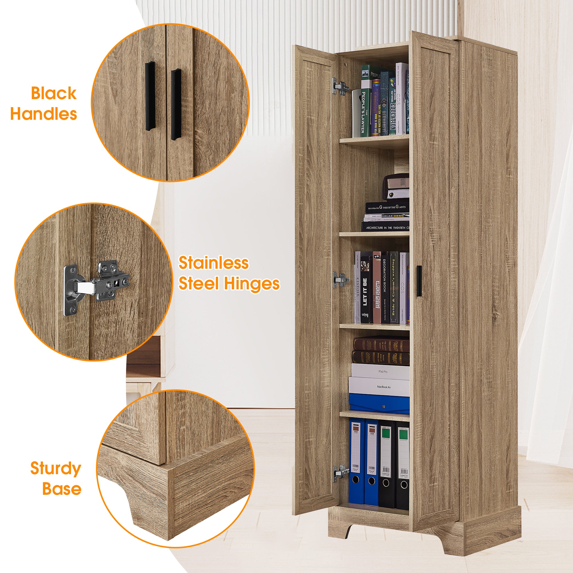 Brown MDF storage cabinet with adjustable shelf and two doors