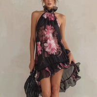 Summer New Women's Chiffon Printed Off-Shoulder Sexy Dress Hot Deal Warehouse