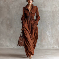 Women's Zipper Collar Elastic Waist Long Dress Hot Deal Warehouse