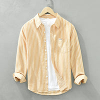 Men's Cotton Casual Striped Oxford Long-sleeved Shirt, breathable cotton, modern striped design, button-down collar, versatile and stylish.