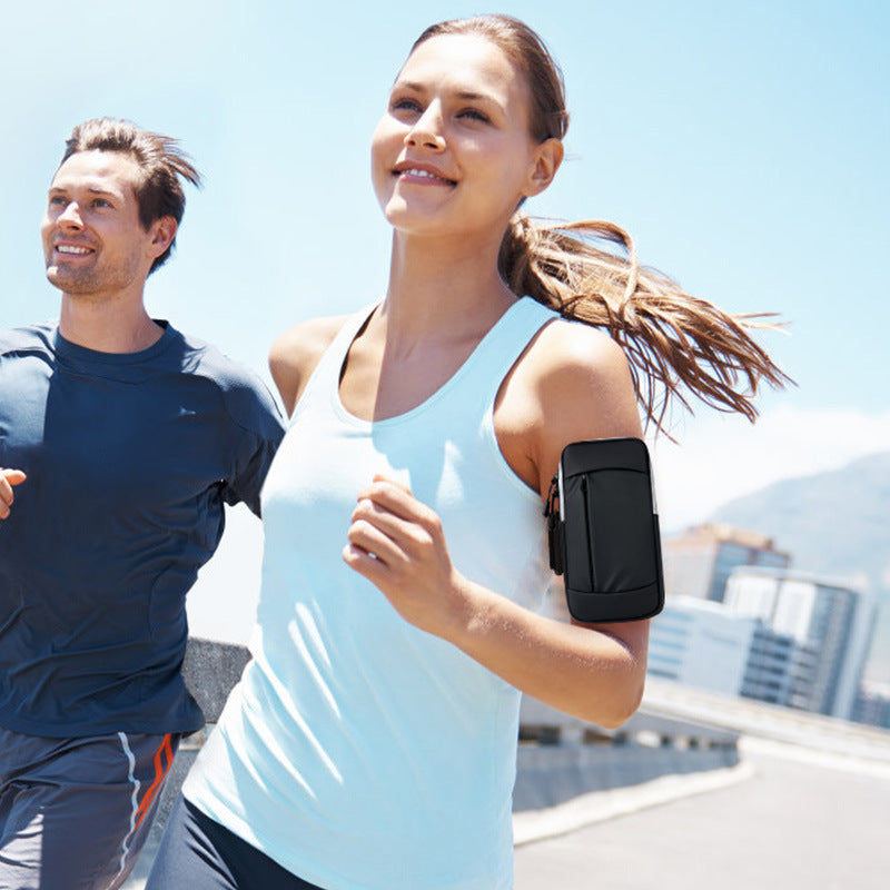 Running phone arm bag with a secure, adjustable strap, designed to hold your phone and essentials while jogging or exercising, featuring a lightweight and sweat-resistant material.