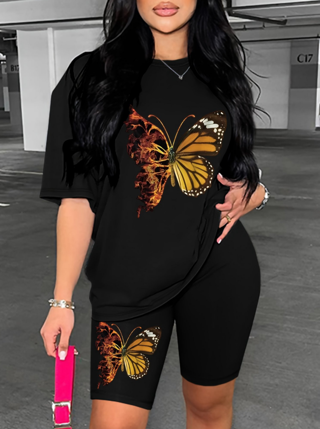 “Butterfly Drop Shoulder T-Shirt – women’s relaxed-fit tee with butterfly print, perfect for casual comfort and effortless style – Hot Deal Warehouse fashion”

