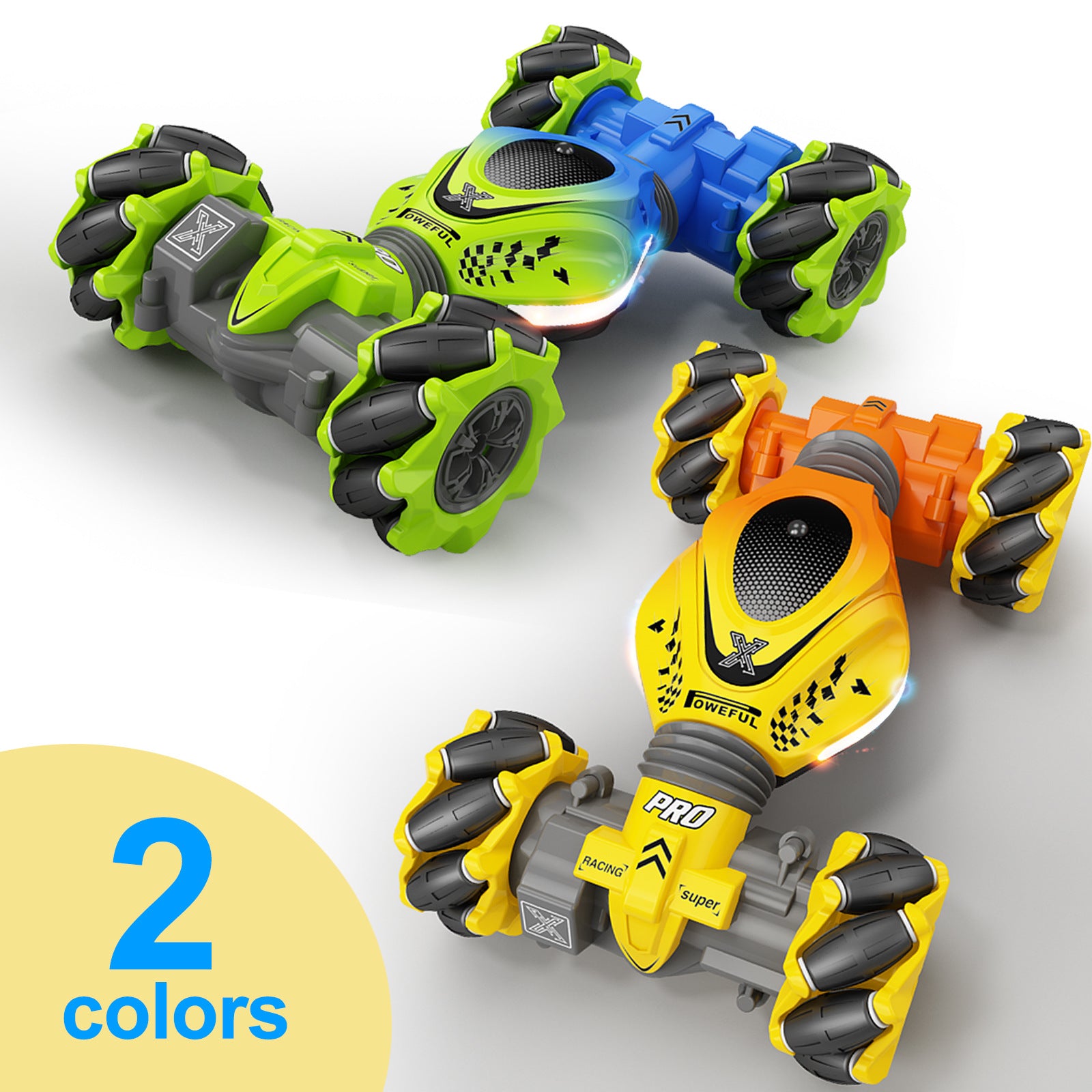 Gesture-controlled RC transforming stunt car with watch remote and double-sided climbing action.








