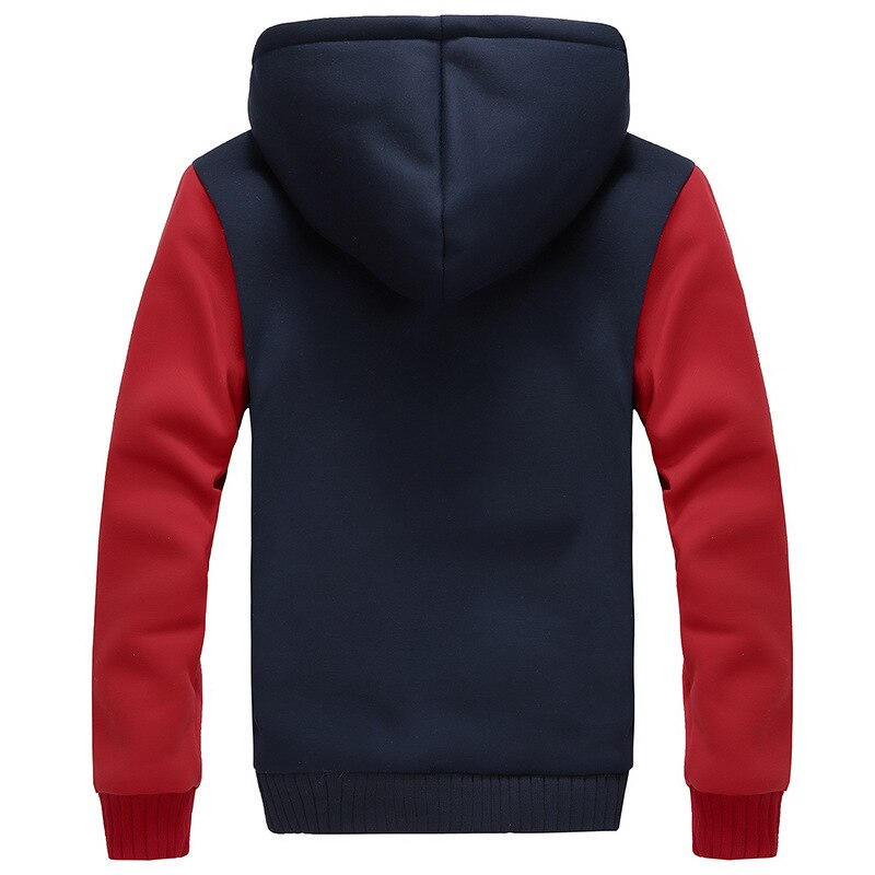 Men's winter hooded jacket with thick velvet lining, front view

