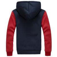 Men's winter hooded jacket with thick velvet lining, front view

