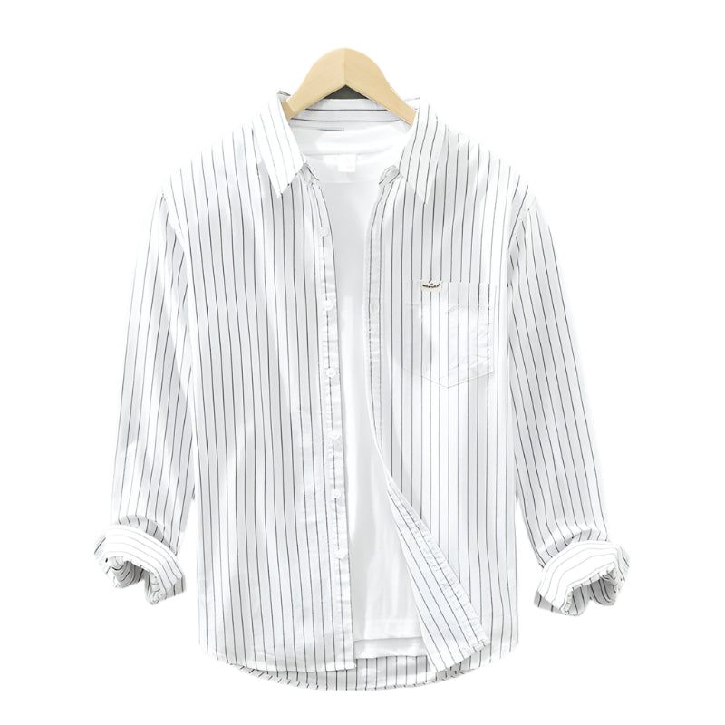 Men's Cotton Casual Striped Oxford Long-sleeved Shirt, breathable cotton, modern striped design, button-down collar, versatile and stylish.