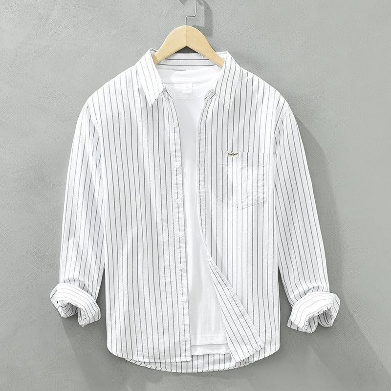 Men's Cotton Casual Striped Oxford Long-sleeved Shirt Hot Deal Warehouse