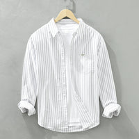 Men's Cotton Casual Striped Oxford Long-sleeved Shirt Hot Deal Warehouse
