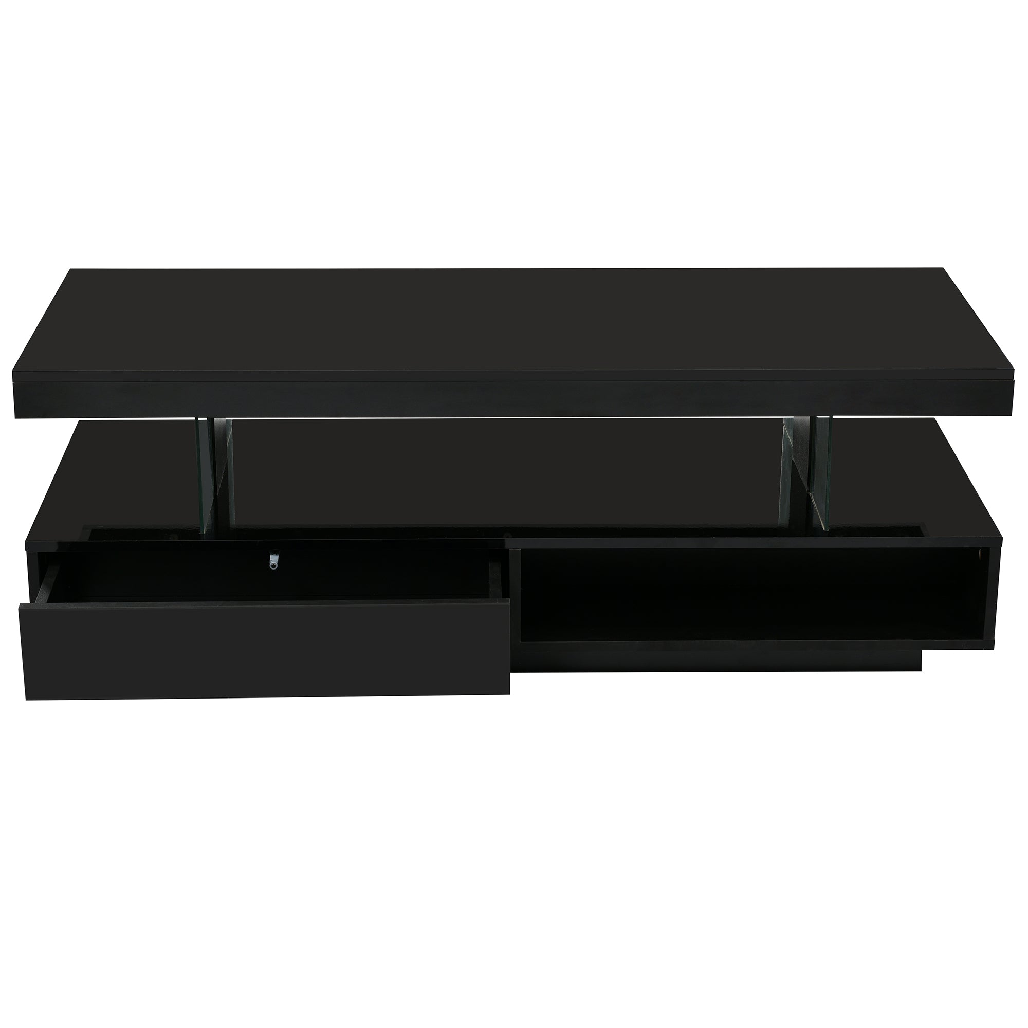 U-Can black LED coffee table with drawers and display shelf