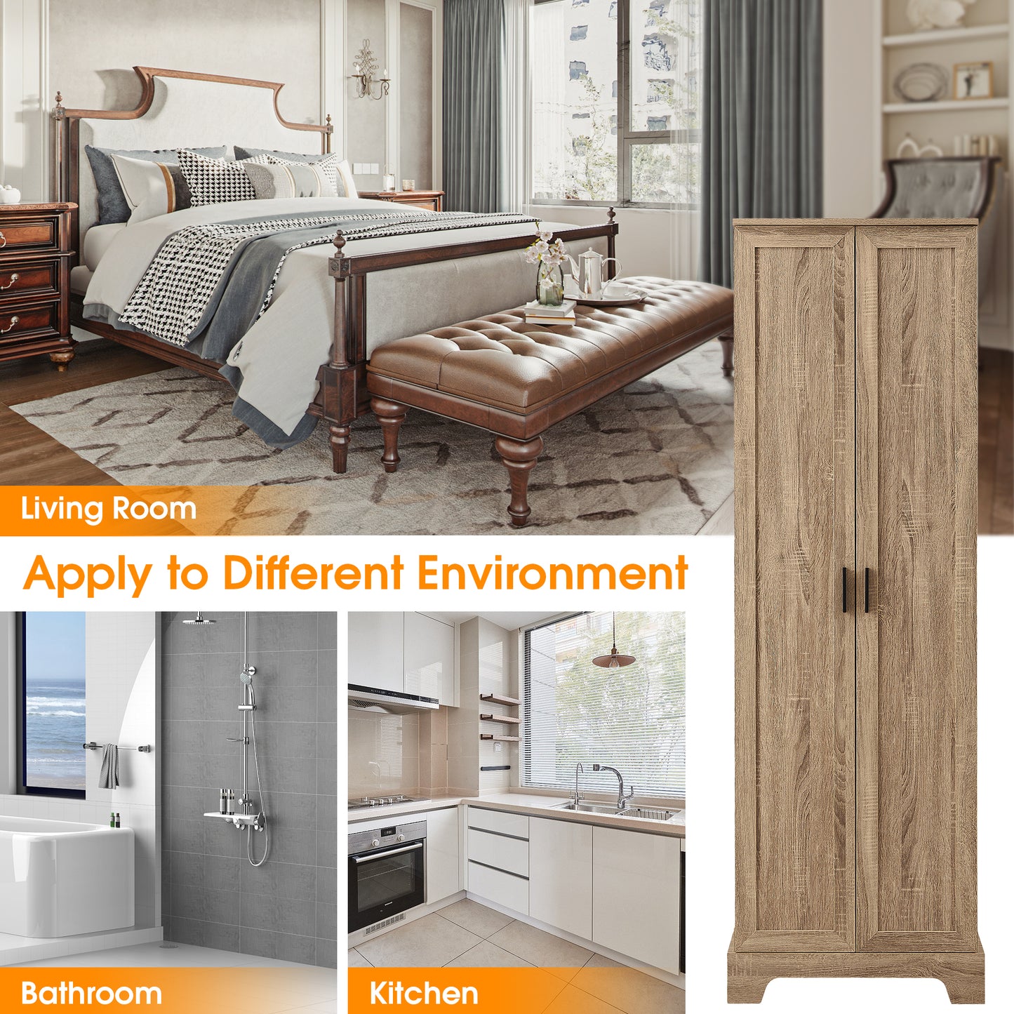 Brown MDF storage cabinet with adjustable shelf and two doors