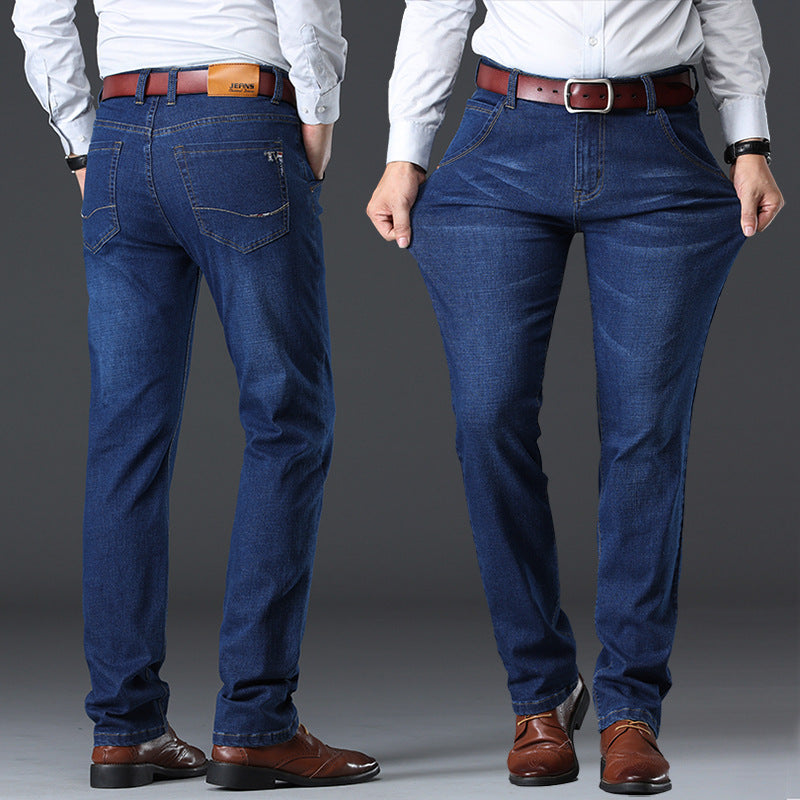 Men's plus size loose-fit straight-leg jeans with stretch denim