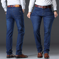 Men's plus size loose-fit straight-leg jeans with stretch denim