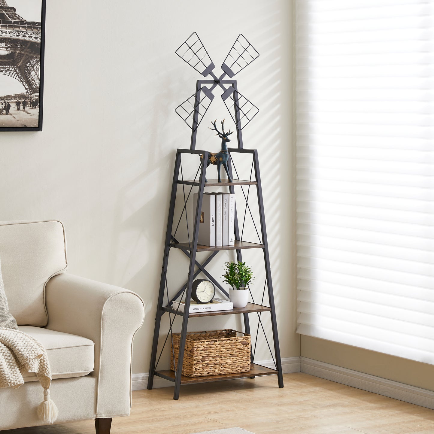 “4 tier narrow bookshelf – space-saving vertical shelving unit for books, décor, and storage – Hot Deal Warehouse furniture”

