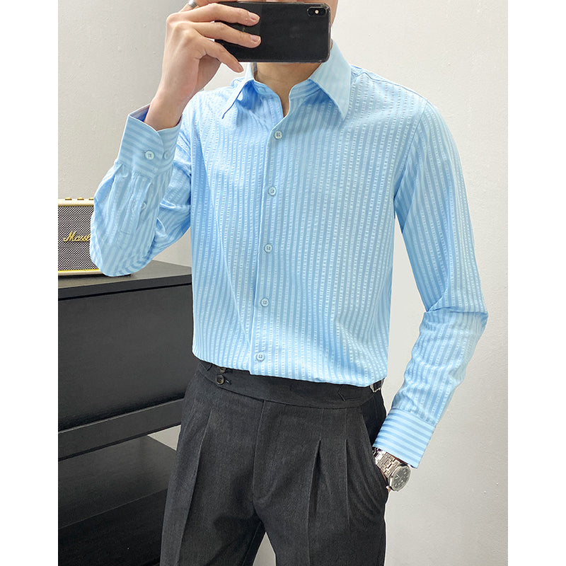 Men’s premium modal anti-wrinkle striped shirt, breathable and stylish, perfect for business and casual wear.