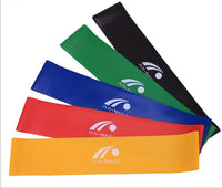 Set of latex resistance bands in various strengths, designed for strength training, flexibility, and rehabilitation exercises, made from durable, high-quality material.