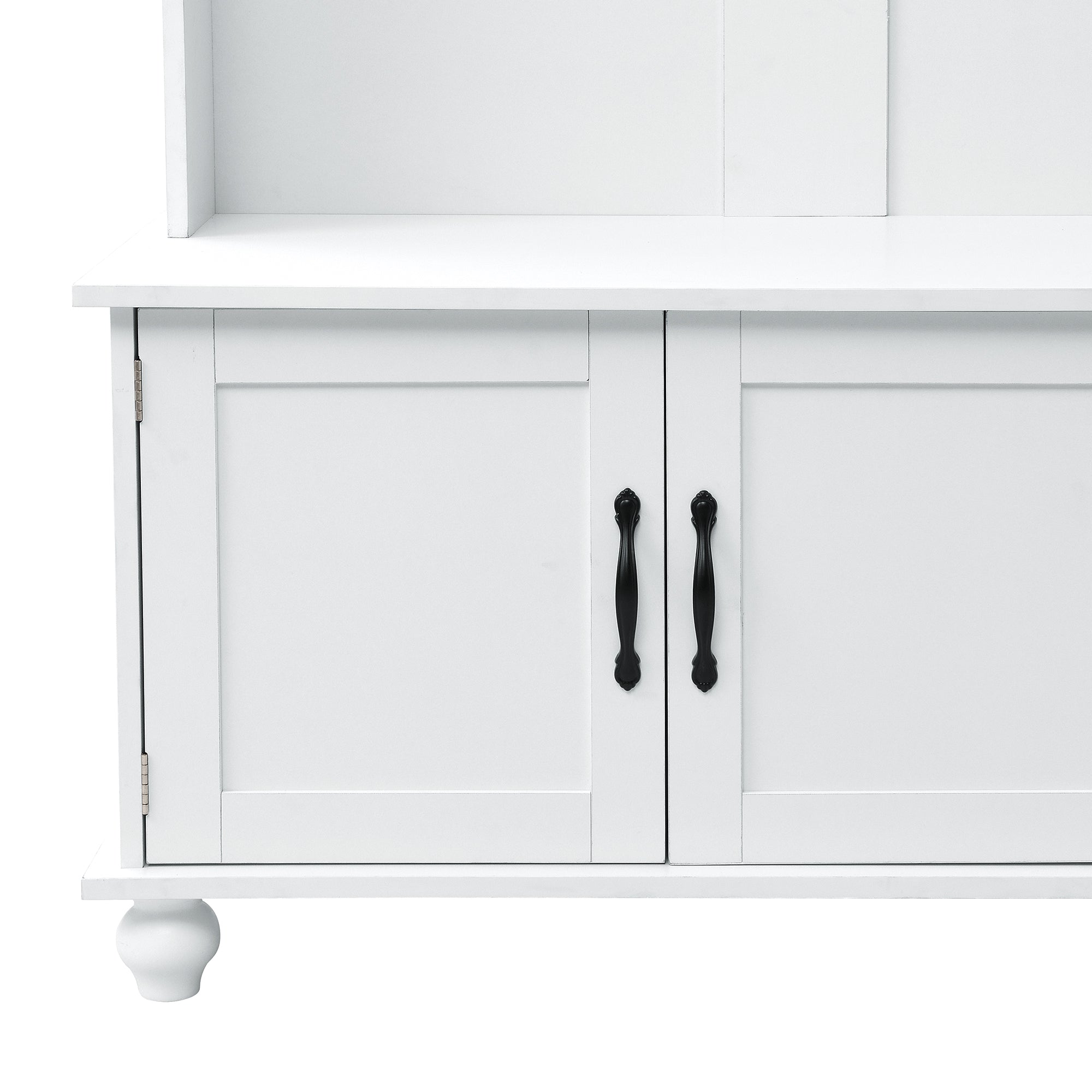ON-TREND white hall tree with bench, coat hooks, drawers, and cabinet