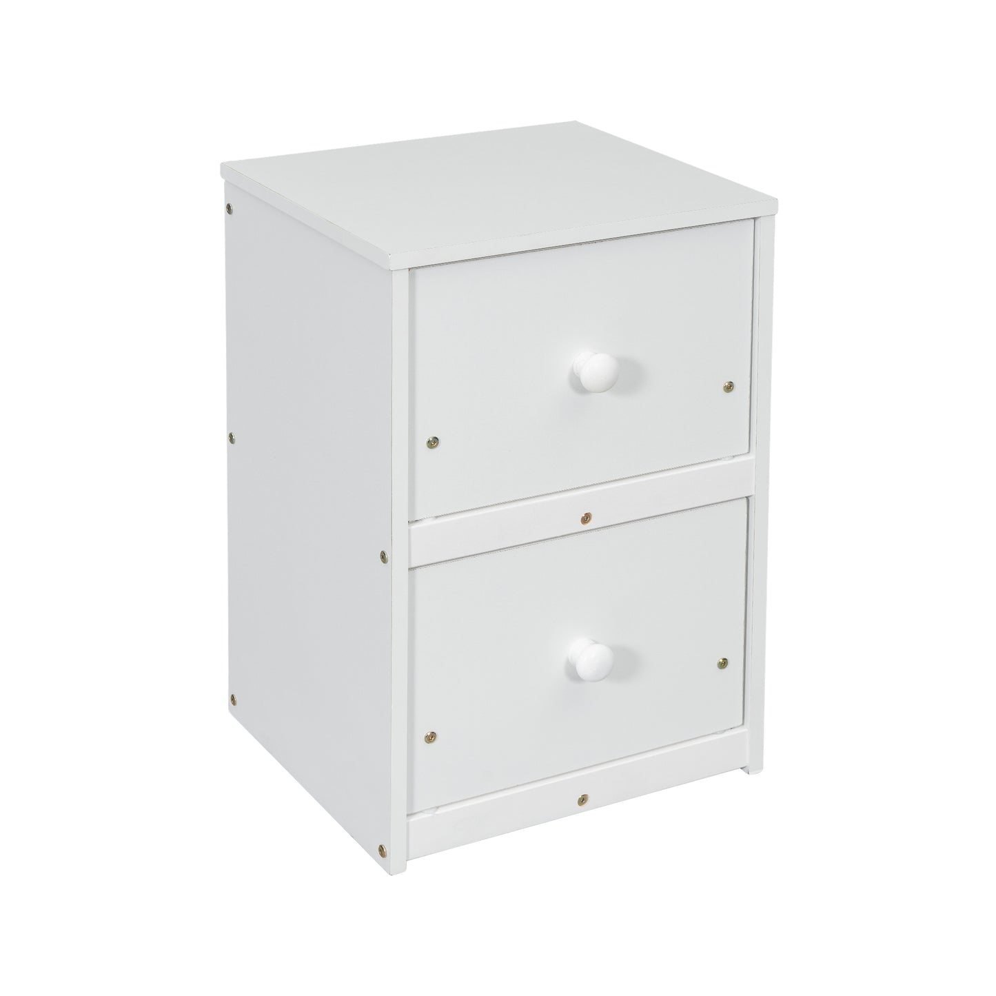 Full view of white twin loft bed with built-in desk and drawers underneath

