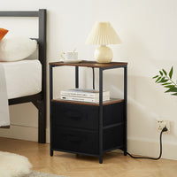 Modern tea table with USB port, outlet, and two drawers, front view

