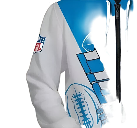 Matching couple wearing zipper hoodies and smiling, dressed in cozy sweatshirt jackets.

