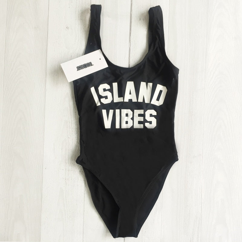 Island Vibes Letter Print Swimsuit