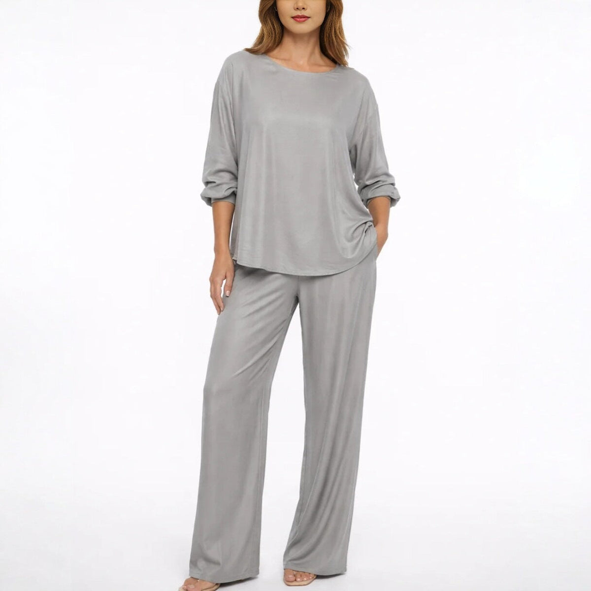 Solid Loose Casual Suit Wide Leg Pants Two-Piece Set Hot Deal Warehouse