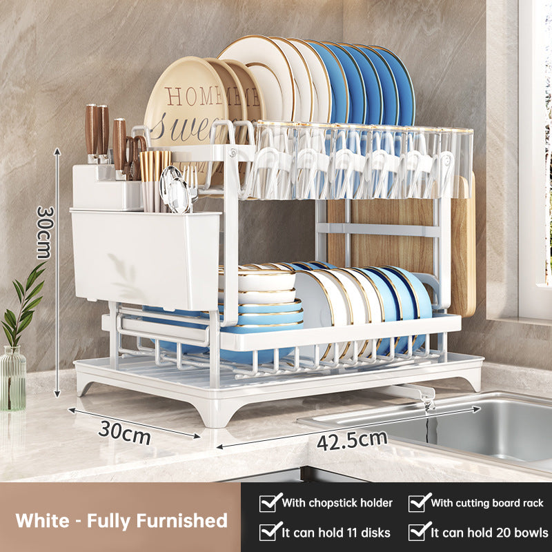 2-Tier Large Capacity Dish Drying Rack, Rustproof Carbon Steel Kitchen Sink Drainer with Cutting Board & Utensil Holder Hot Deal Warehouse