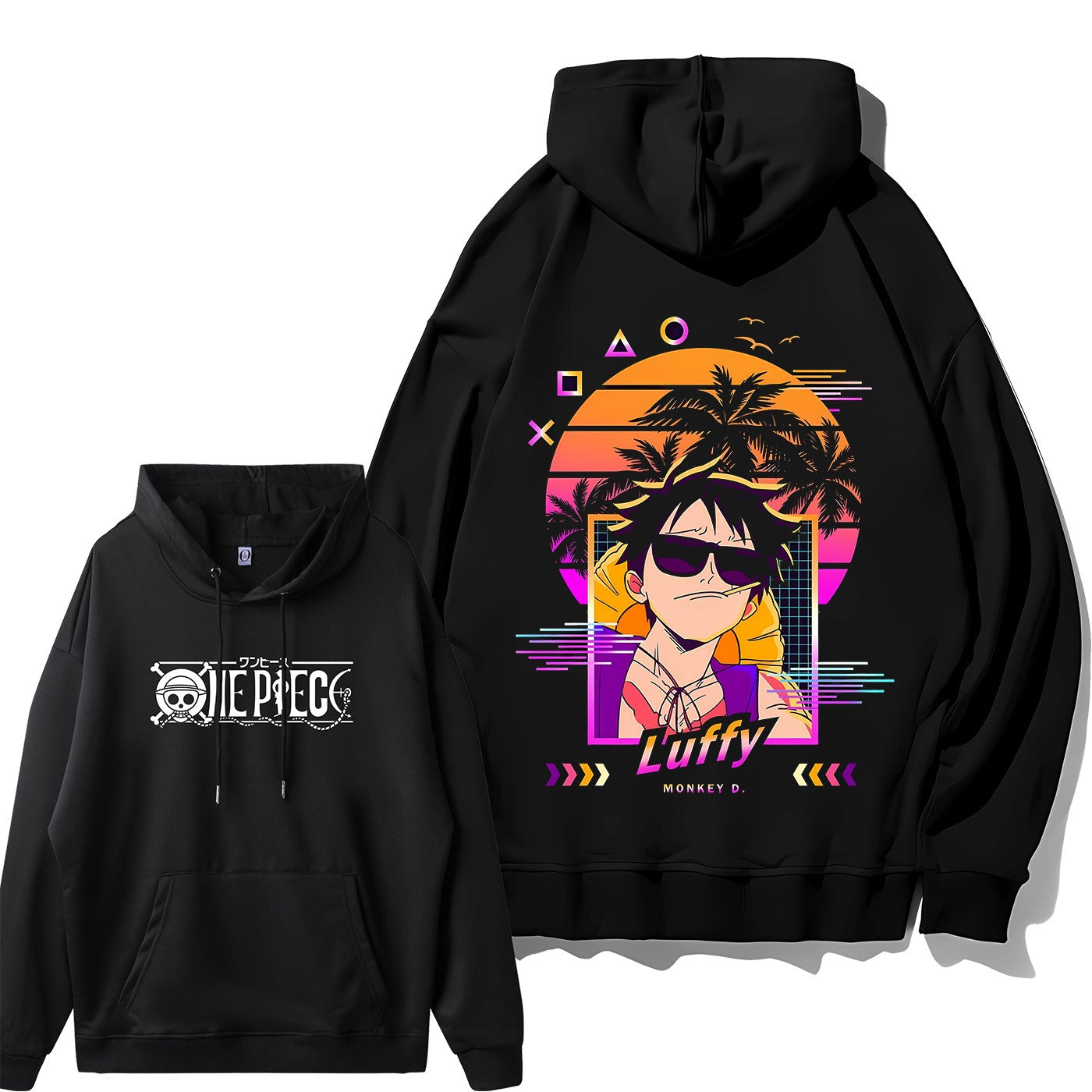 Loose fit Luffy hoodie with One Piece pirate print on front


